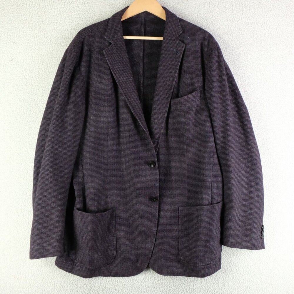 Tombolini Blazer Mens 44R Purple Check Unstructured Zegna Cloth Wool Silk